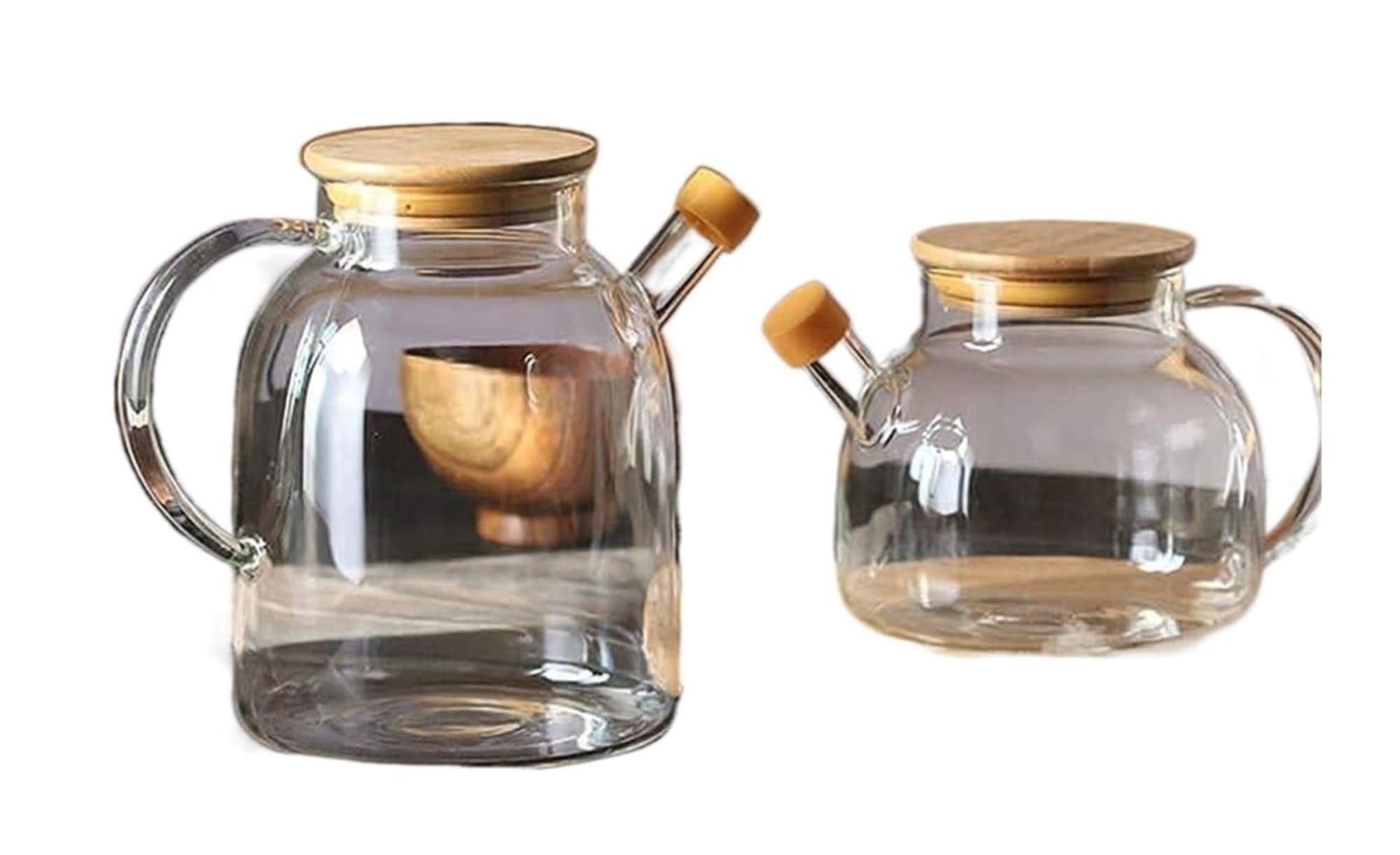 Distributore di Olio E Aceto, Bottiglia di Olio E Aceto in Vetro con Coperchio E Manico, Oliva Trasparente con Coperchio in Legno per Cucinare,1L