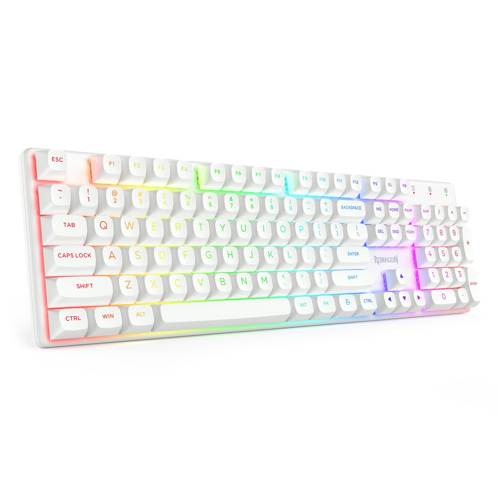 Redragon Wireless Mechanical Gaming Keyboard, Clicky Blue Switch, White | Bluetooth/2.4G/Wired Tri-Mode, RGB Backlit, Rechargeable 4000mAh Battery, Solid Metal Panel, PBT Keycaps for PC/Mac-image-3