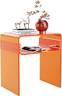 solaround Acrylic Side Table, Clear Bedside Table for Bedroom Living Room, 40 x 30 x 50 cm (Orange)