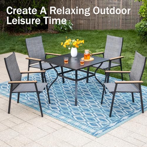 Image of PHI VILLA Outdoor Stackable Dining Chairs Set of 8 w /Aluminum Frame, Grey | Breathable & quick-drying Textilene, Space-saving, Light-weight, Weather-resistant, Patio lawn deck