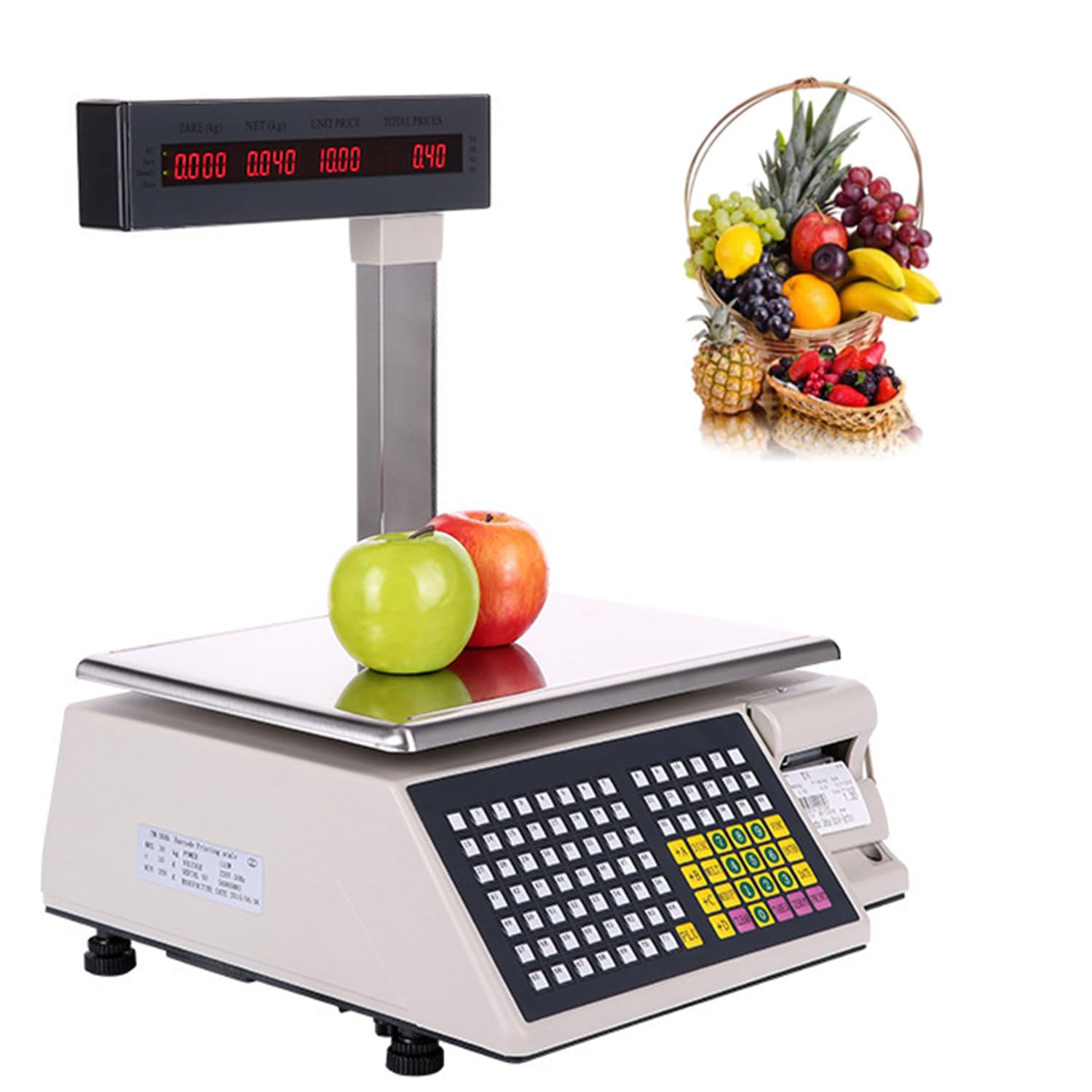 YXZYFPP Digital Price Computing Scale with Barcode & Dual LCD Display - 15kg Weighing for Fruits, Vegetables & Meat - High Precision Printing Scale (30kg/10g)