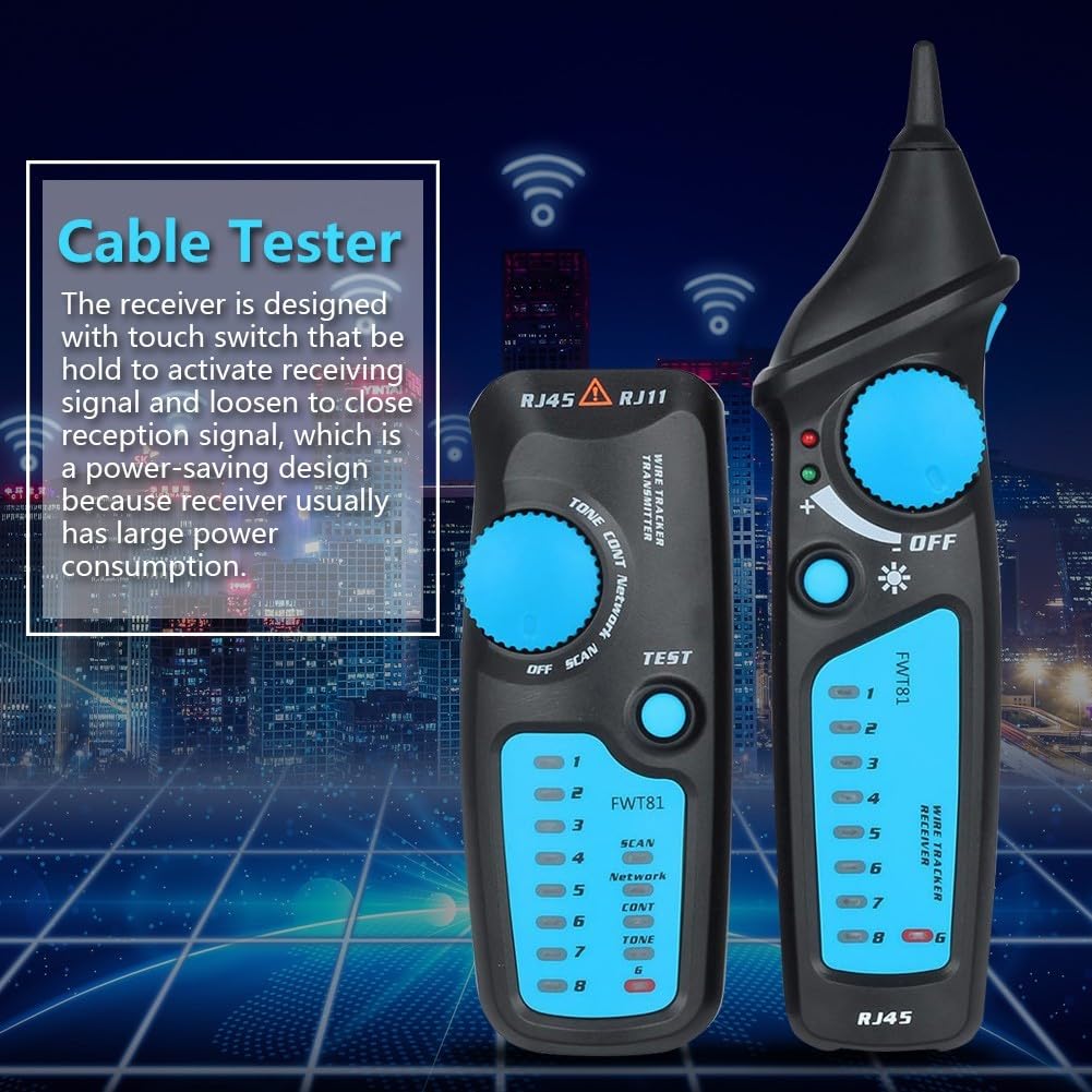 FWT81 Testeur de câble réseau avec double bouton pour tracé de ligne téléphonique LAN – Kit de recherche de fils isolés ABS 17,5 cm