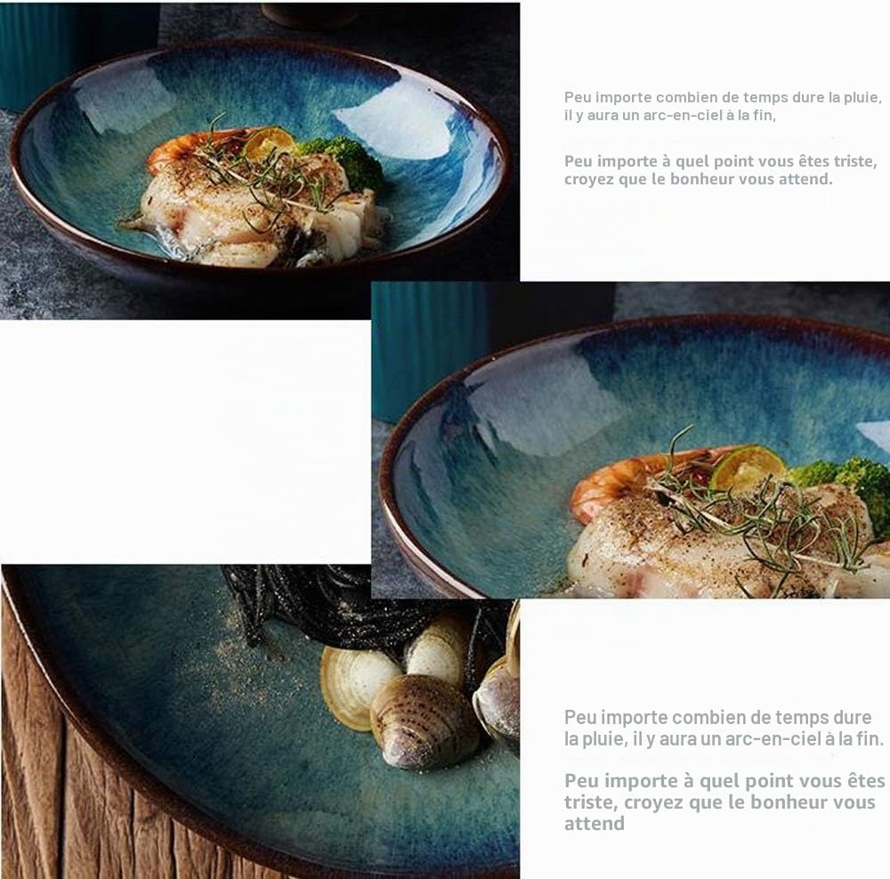 LIXUE Assiette Étoile Creuse en Céramique et Grès pour Pâtes et Salade - 8.5 Pouces Bleu