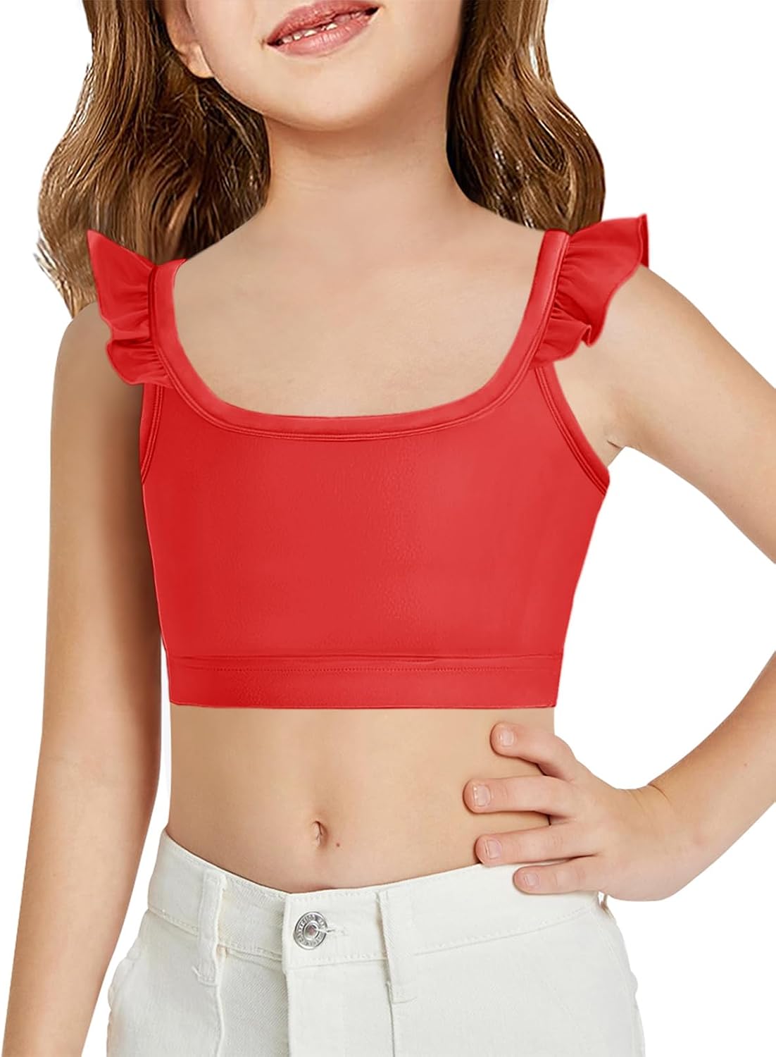 Haloumoning Girls Training Bra Kids Cute Ruffle Sports Bra Workout Yoga Bra Comfort Dance Crop Top