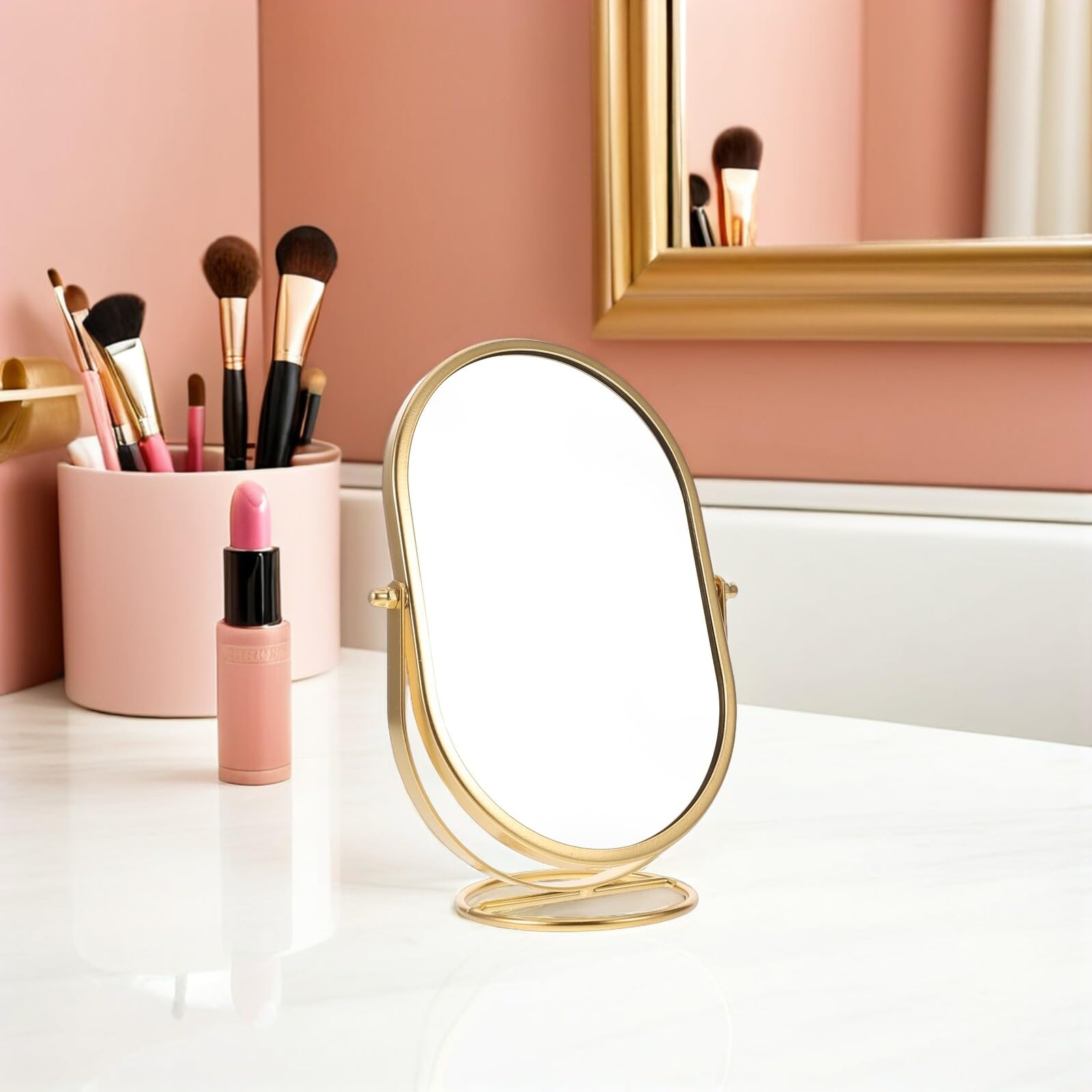 Specchio Ovale Girevole per Toeletta da Tavolo Specchio per Trucco Retrò Vintage da Tavolo per Camera da Letto e Bagno