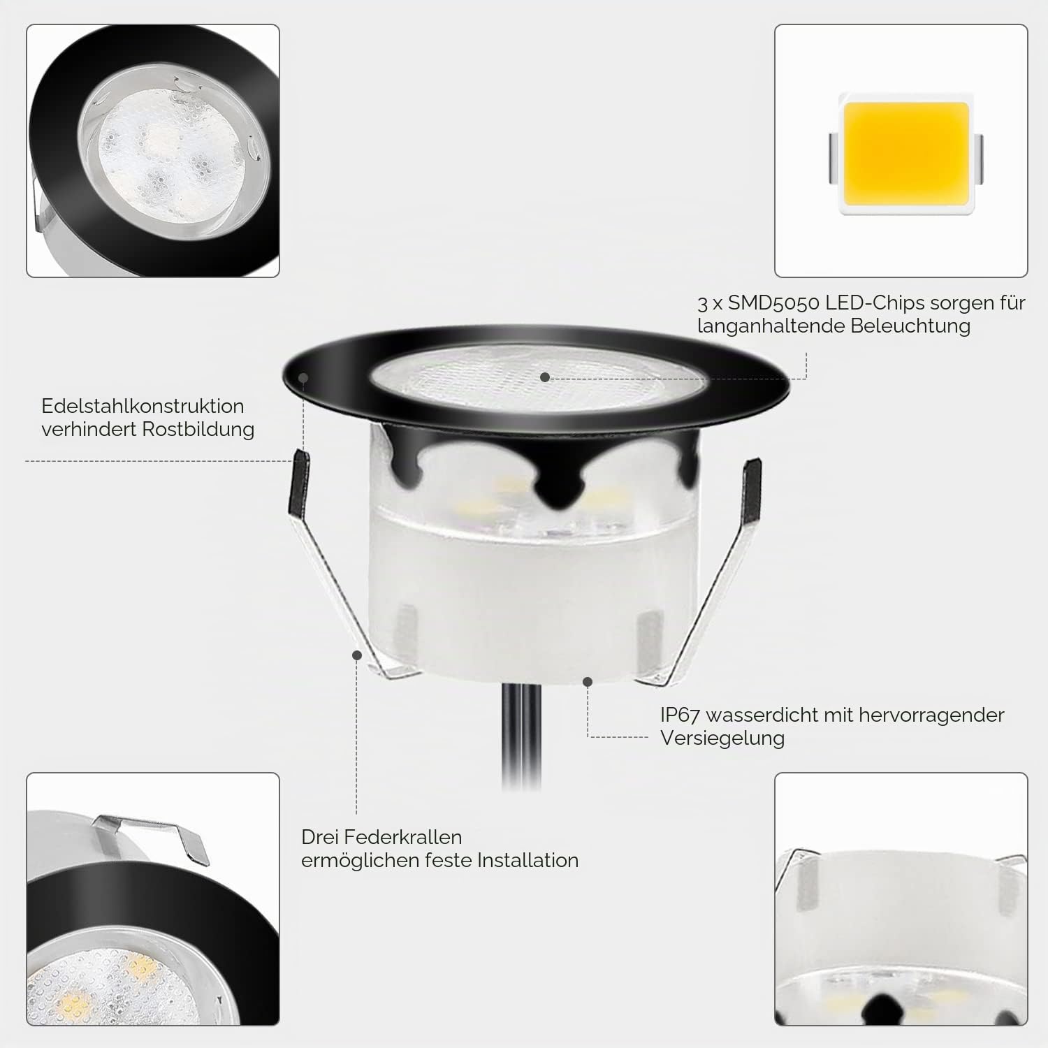 10er Set Terrassen Einbaustrahler RGBWW Boden Einbauleuchten Außen RGB + Warmweiß LED Treppen Beleuchtung Ø45mm Bodeneinbaustrahler IP67 Wasserdicht Einbauspots für Garten Küche Balkon, Schwarz