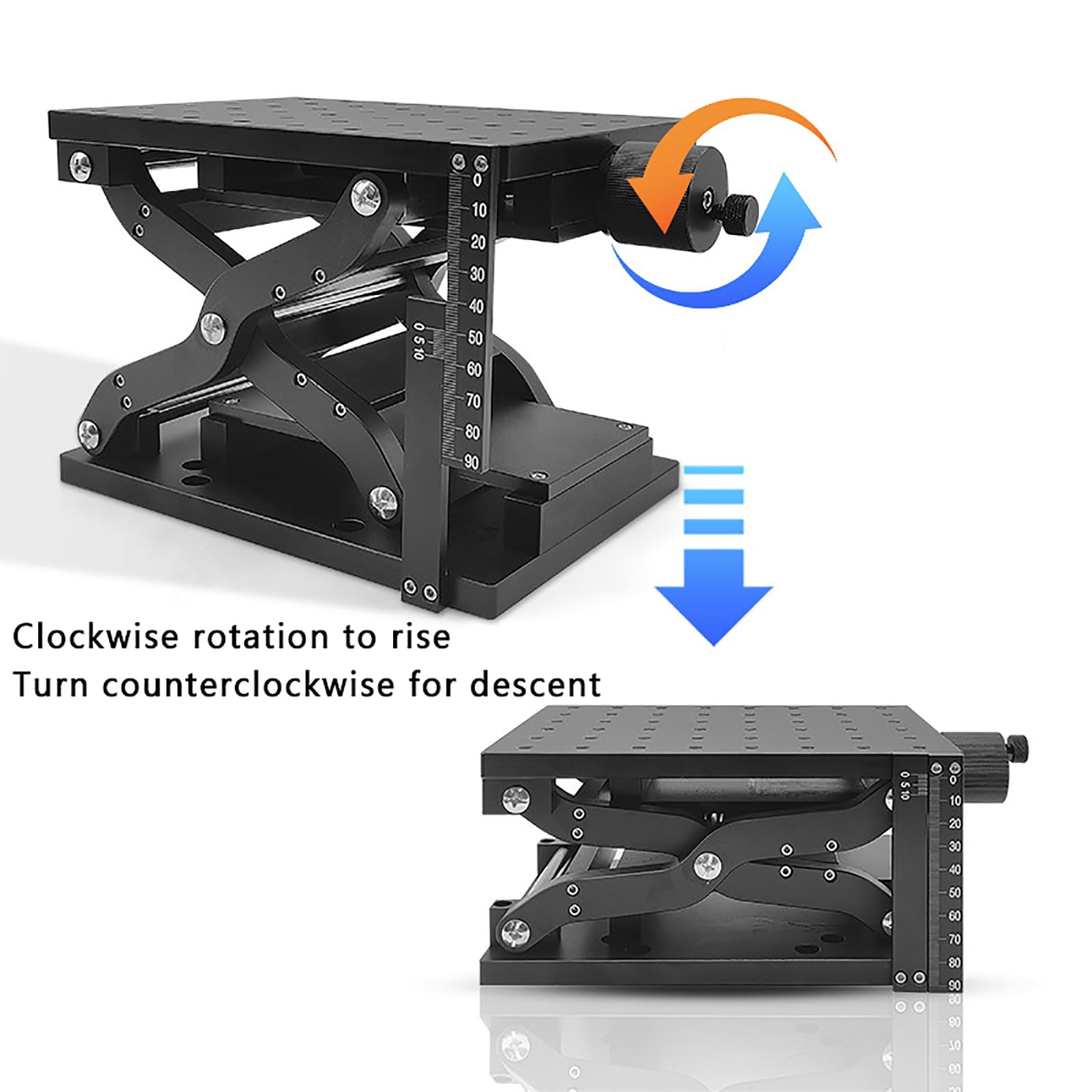 Plataforma de elevación de laboratorio, soporte de gato de laboratorio para capacidad de carga de 30 kg, 120 mm de altura, escala precisa, cuerpo de aluminio duradero para experimentos y observación