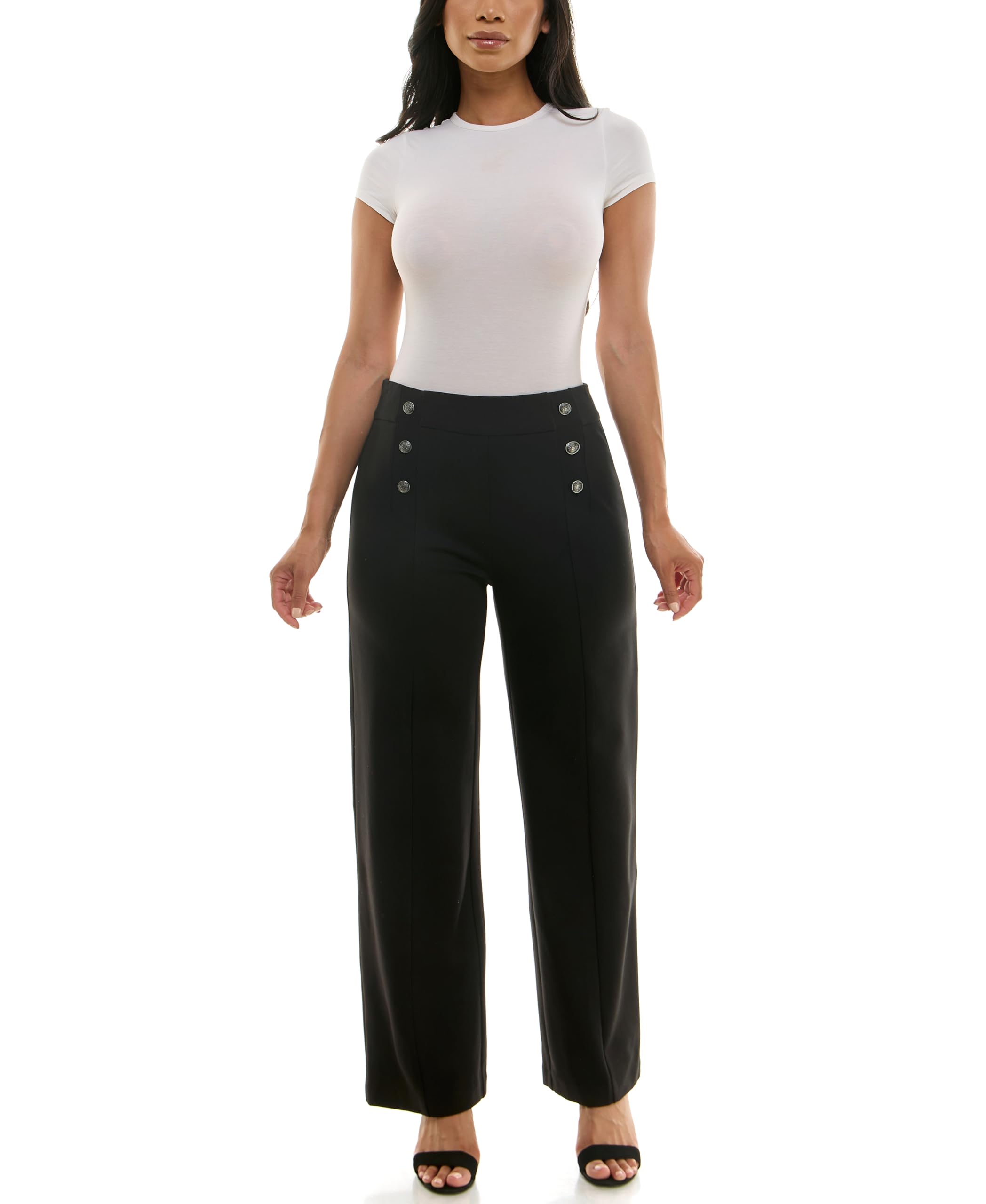Zac & Rachel Women's Pull on Wide Leg Compression Ponte Pant with Symmetric Button Detail