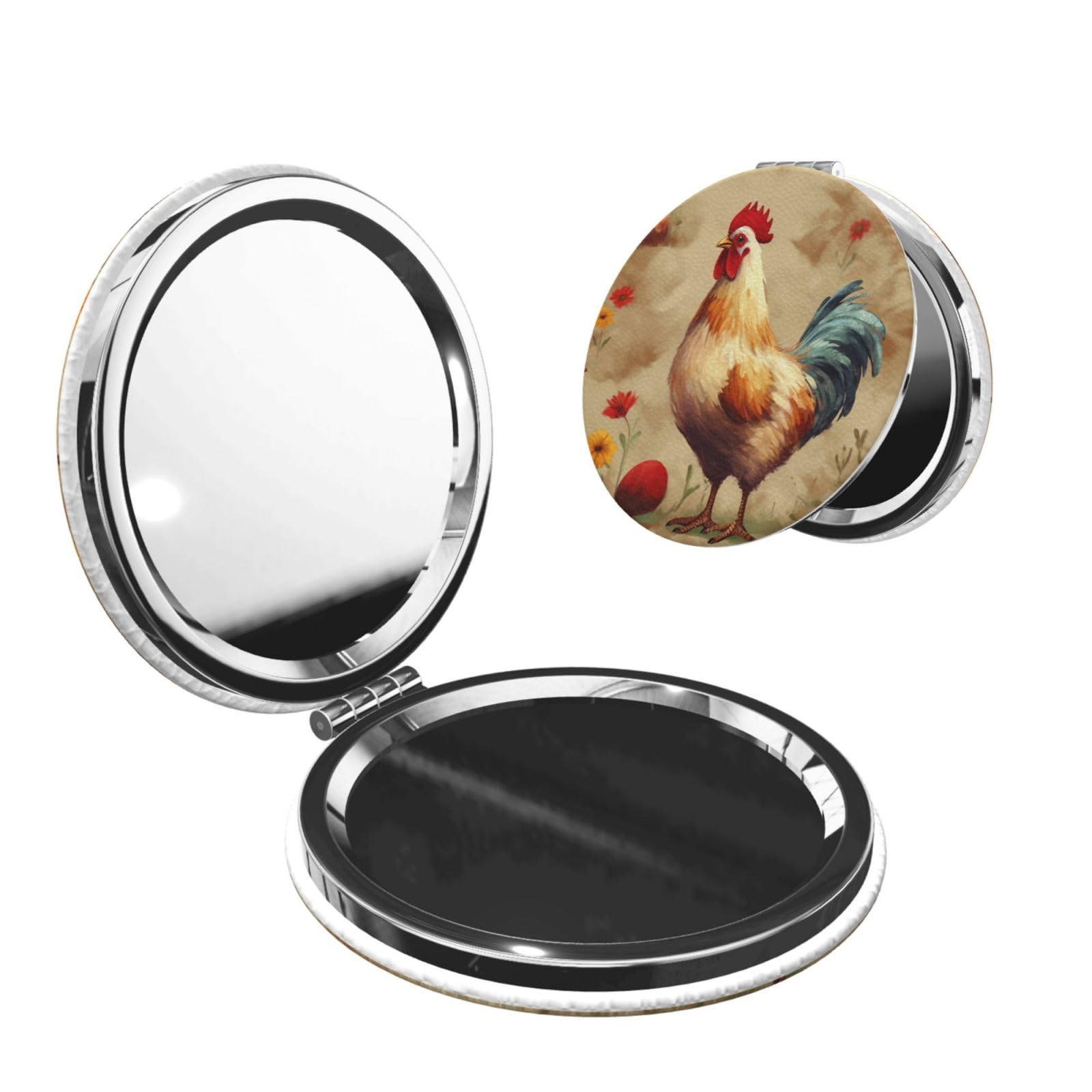 DWVTSLH Art Chicken Animal Painting Compact Mirror for Purse, Double-Sided 2X/1X Magnifying Mirror for Women Men, Travel Makeup Mirror for Handbag, Handheld Vanity Mirror for Gift