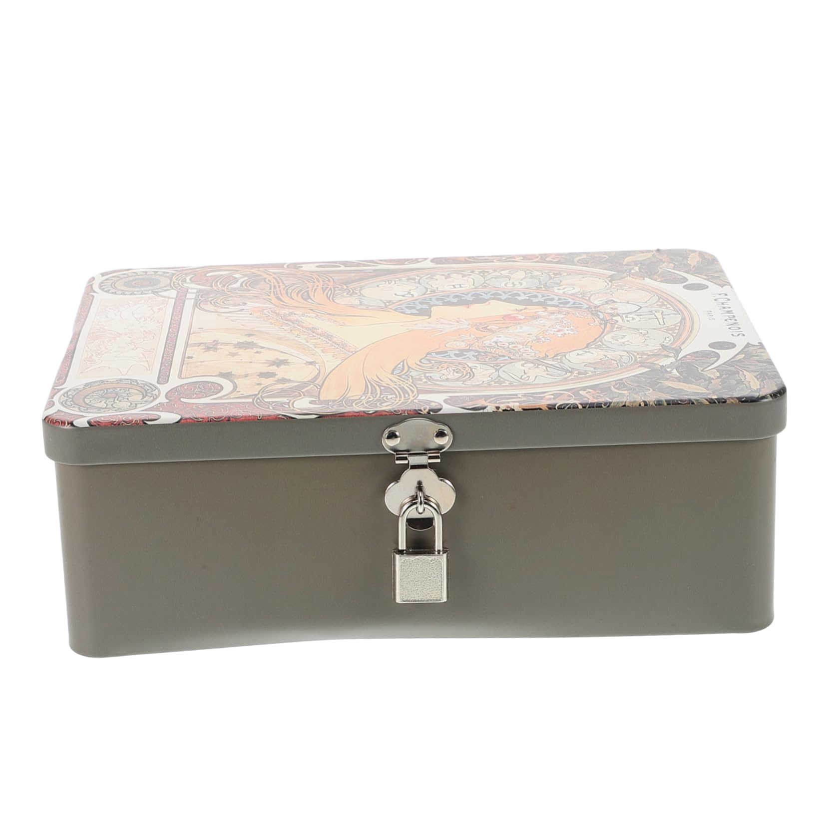 Boîte à bijoux vintage fer blanc boîte de rangement serrure pour bonbons