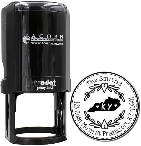 Miniatura 638 de Round State Love - Sello de dirección de devolución para Texas, uso con almohadilla de sello, mango de madera, sello de dirección de Texas