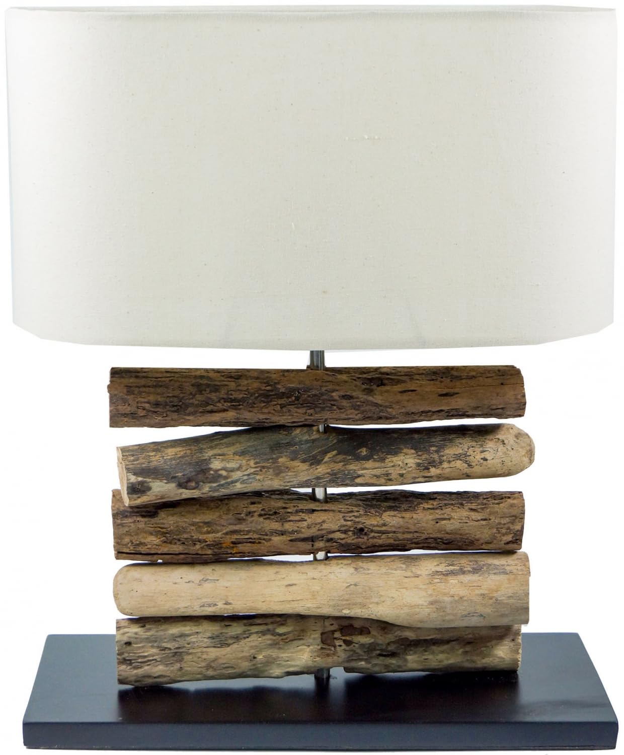 GURU SHOP Lampada da Tavolo/lampada da Tavolo, Fatta a Mano a Bali da Materiale Naturale, Legno di Deriva, Cotone - Modello Mukata, Driftwood, 42x34x16 cm, Lampade da Tavolo in Materiali Naturali
