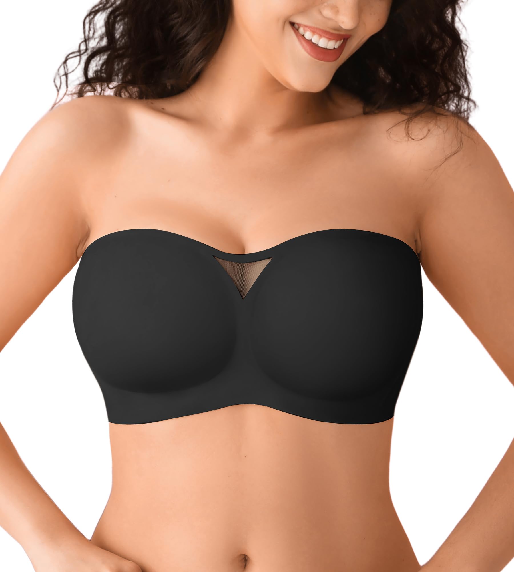 DEANGELMON Trägerloser BH Damen ohne Bügel Bandeau BH ohne Träger Push Up Strapless Bra Nahtloser BHS Gepolsterter Bralette mit Rutschfestes Silikon Seamless Tube Top
