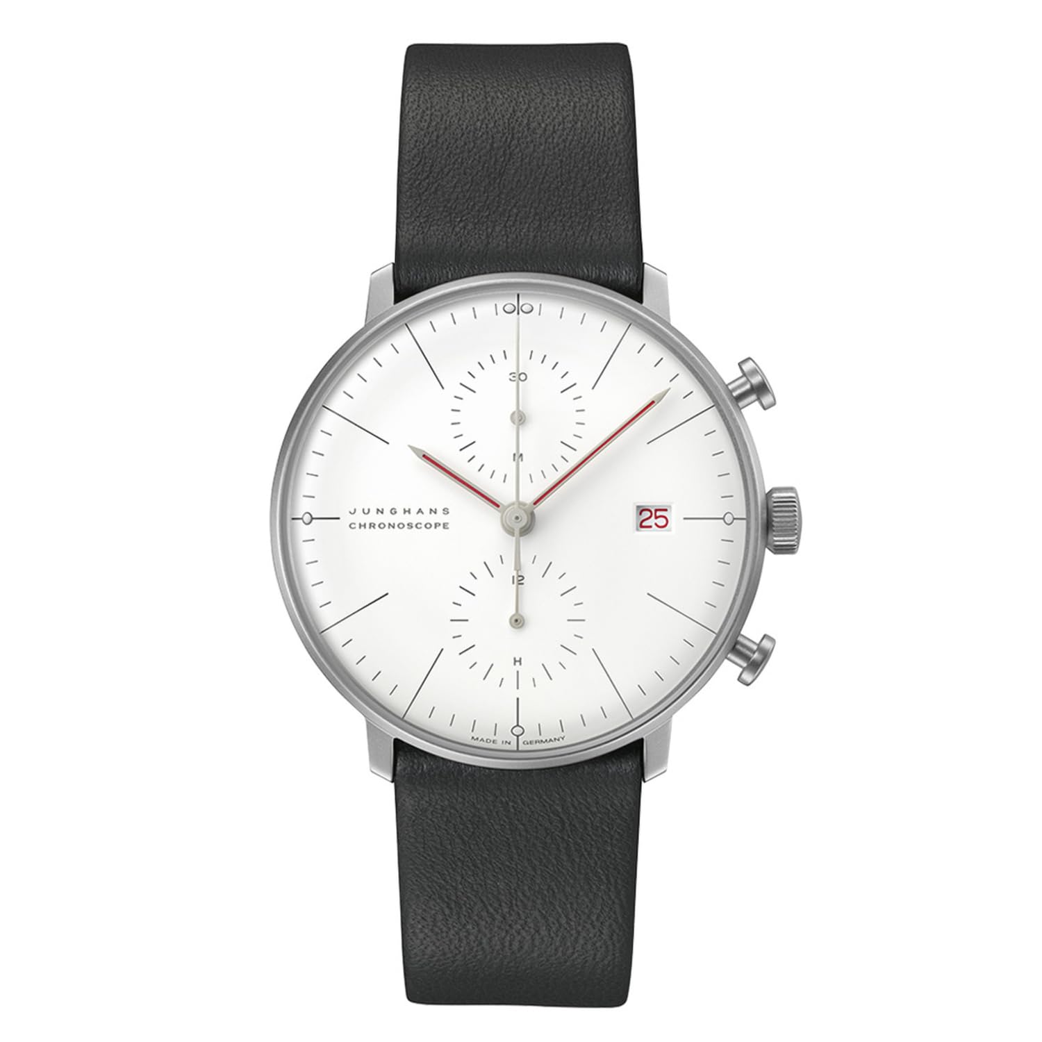Max Bill Chronoscope Bauhaus Watch, Black/ Red Hands, Minimalist