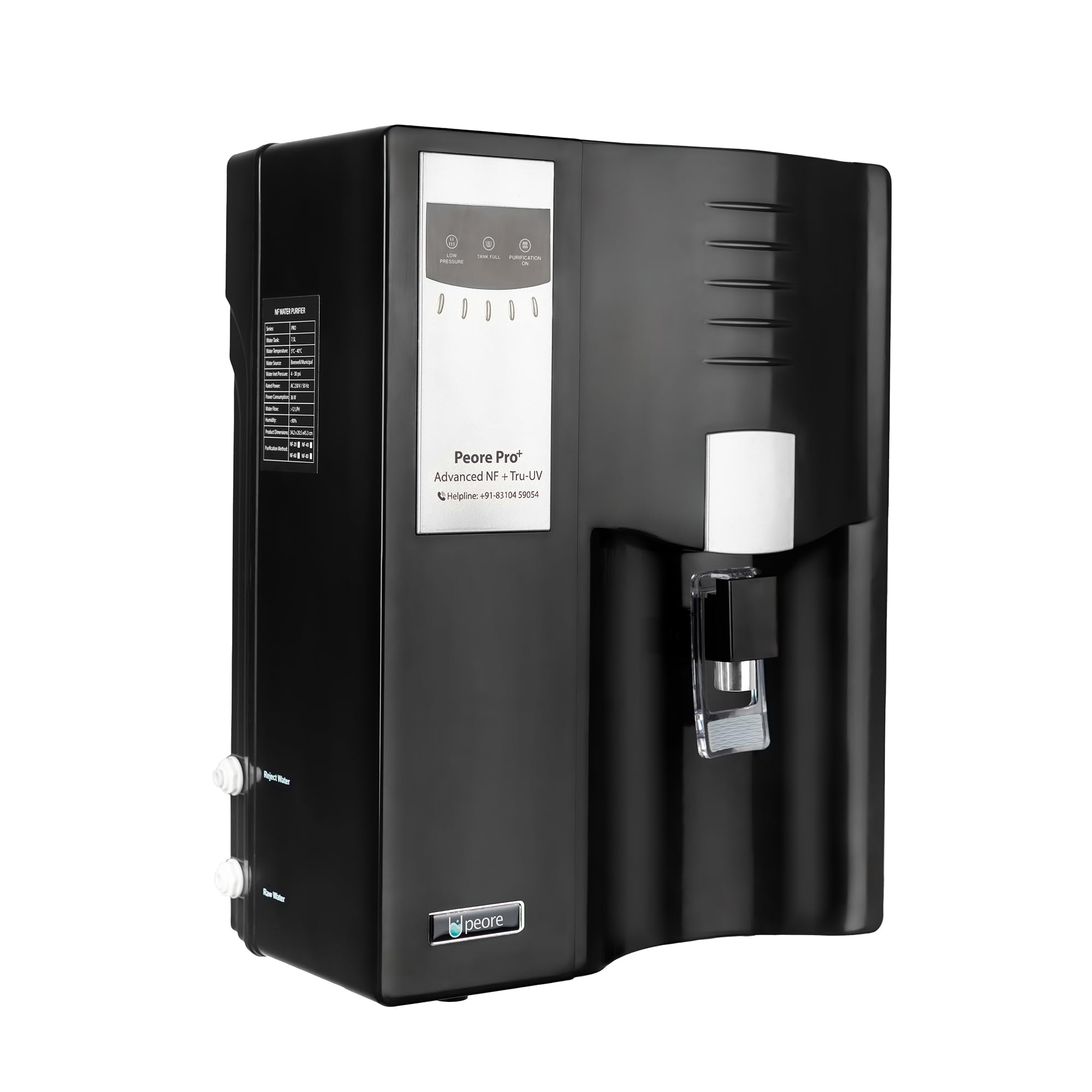 Peore Pro Plus-60 NF + UV Water Purifier | Retains Healthy Minerals and Saves Water | NanoFiltration Better than RO | Self Service Mode | Black (For TDS 300 to 600)