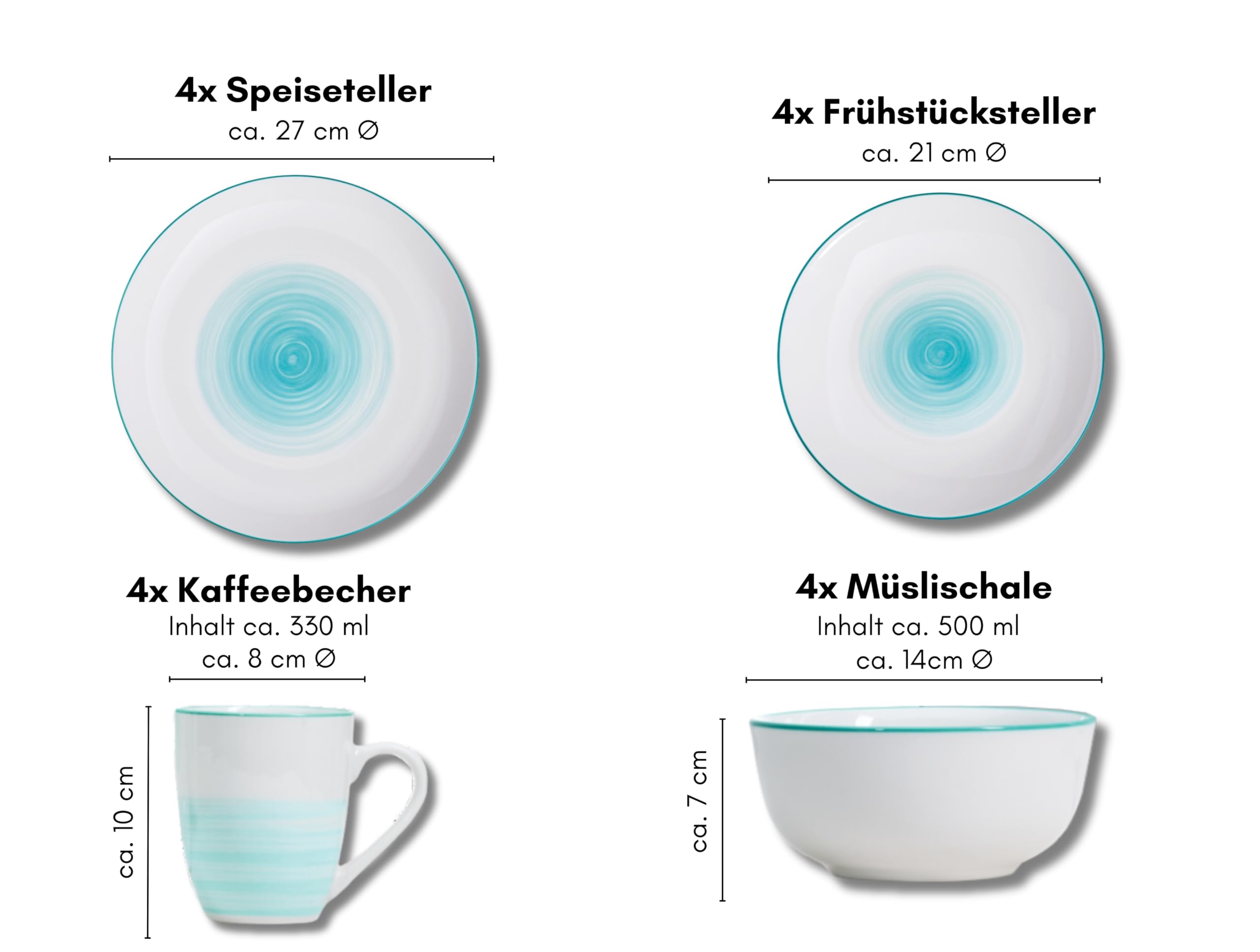 Kombiservice Luna, 16-teilig, Türkis