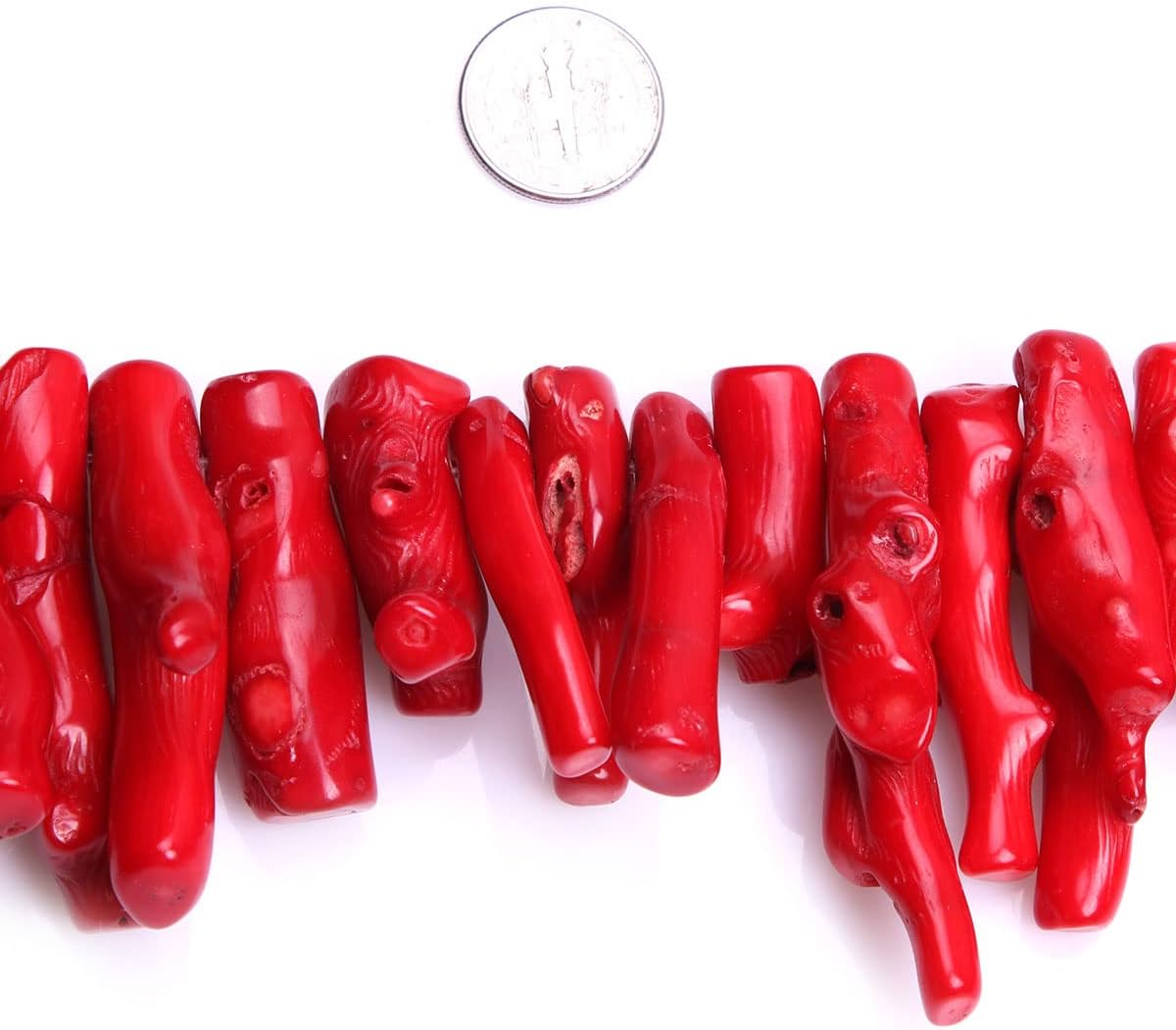 JOE FOREMAN 40-50mm Red Coral Branch Shape Top Drilled Beads for Jewelry Making Strand 15" Natural Stone Semi Precious Gemstone DIY Handmade Craft Supplies