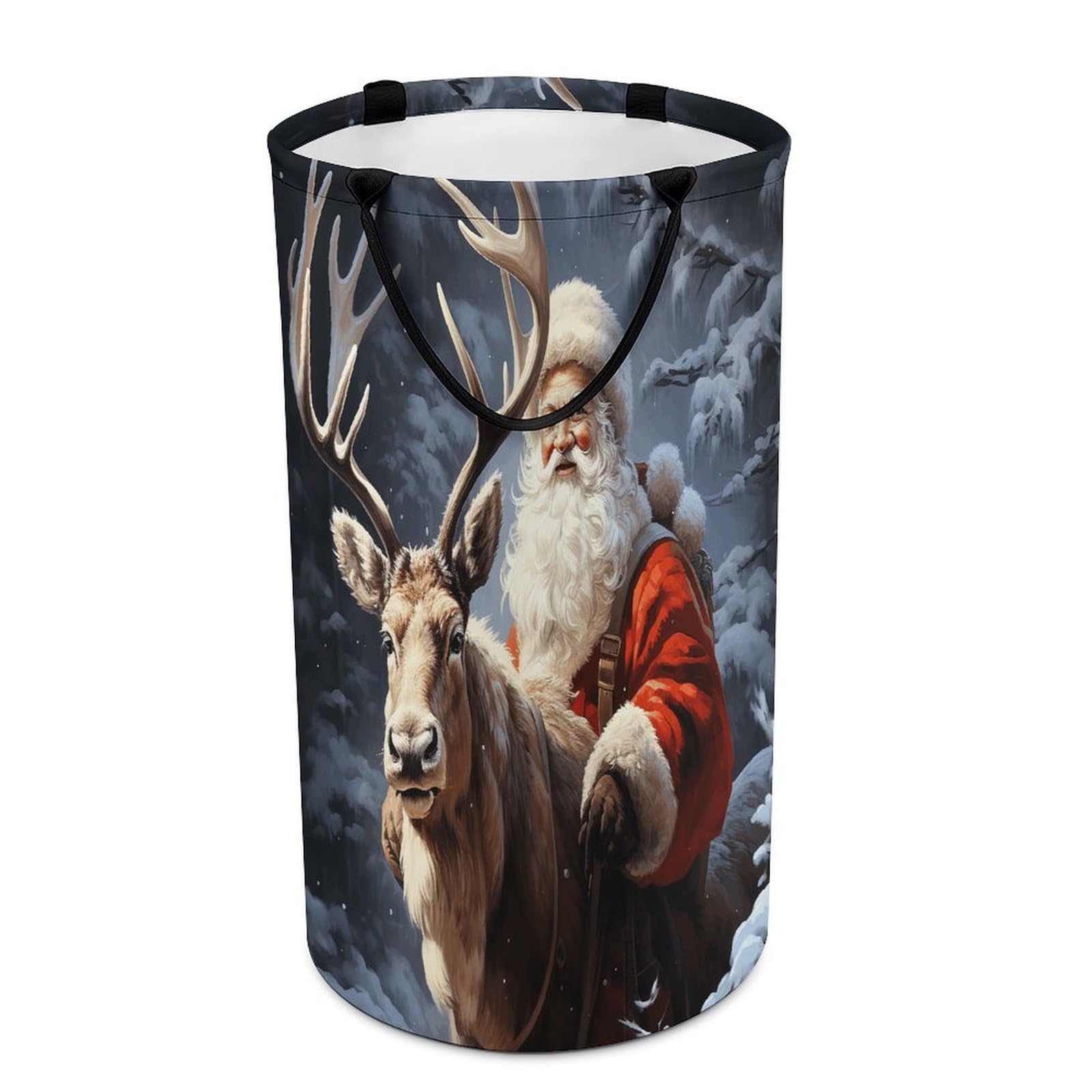 Santa Claus And Deer Elk Laundry Basket Large Foldable Laundry Hamper with Handles Freestanding Collapsible Clothes Basket Waterproof Portable Dirty Clothes Hamper for Bathroom 86L