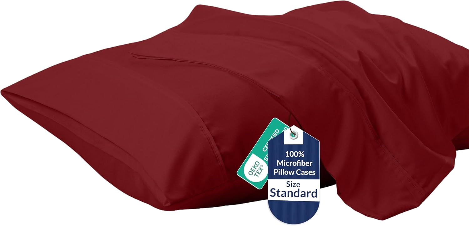 Royale Linens Standard Pillowcase Set of 2 - Bed Pillow Cover - 20"x26" - Pillowcases - 1800 Brushed Microfiber, Wrinkle & Fade Resistant - Soft & Cozy- Standard Size Pillow Case (STD, Tango Red)