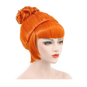 karlery Short Bud Ball Braid Orange Wig Flat Bangs Updo Chignon Cosplay Halloween Costume Party Wig | Cosplay Halloween Costume Party Wig