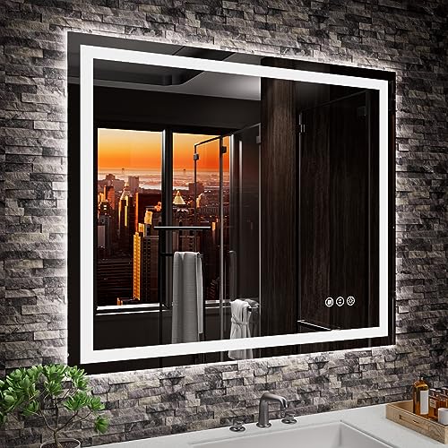 Amorho LED Mirror for Bathroom 36" X30" with Front Light and Backlit, Stepless Dimmable, Anti-Fog, Shatter-Proof, Memory, 3 Colors, Wall Mount (Horizontal/Vertical) by Amorho - Used condition - US$133.43