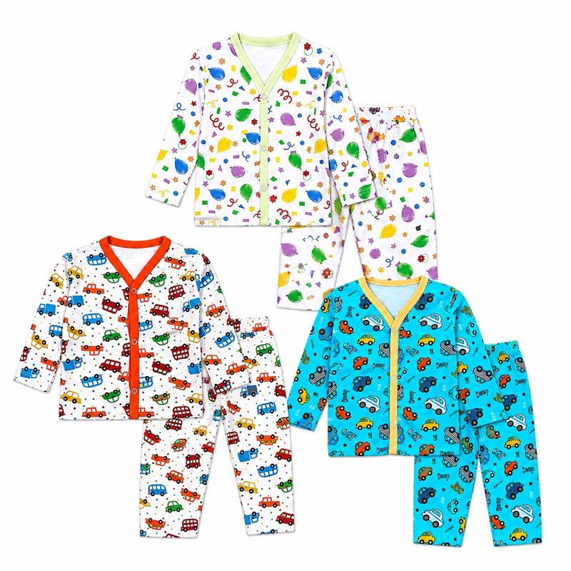 Image of EIO New Born Baby Clothes 0 | Soft Cotton Jablas for New Born | Front-Open Baby Tees for Boys & Girls Pack of 3 Newborn Clothing Set