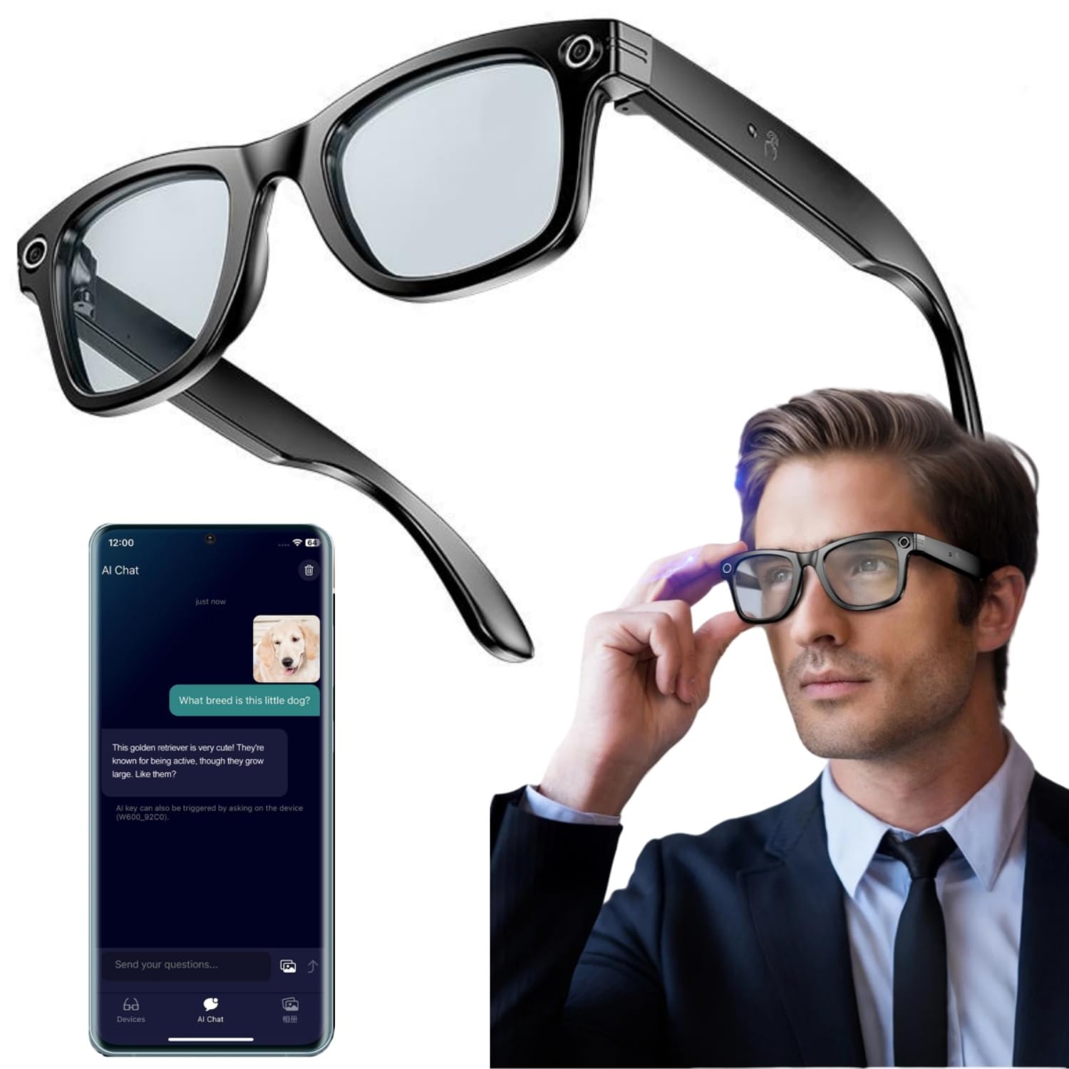 AI Smart Glasses Smart Camera Glasses for Men Women HD with Real-Time Translation Talking Audio Video Recording No