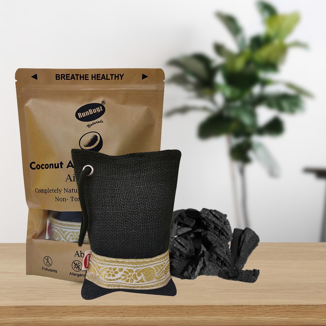 Runbugz Activated Charcoal Air Purifier for Car Bathroom Kitchen to remove Bad Smell & Moisture 100g (Black Pack of 1)