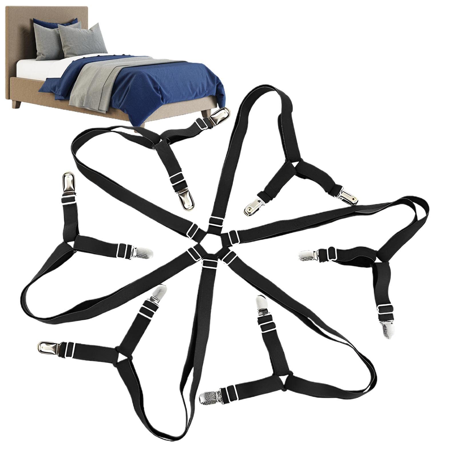 Veeteah Black Bed Sheet Holder,Adjustable Elastic Bed Sheet Holder Straps For Full Bed - Sheet Straps 6 Way 12 Clips Sheet Stays Keepers Bedsheet Holders Fasteners For Bedding Mattress