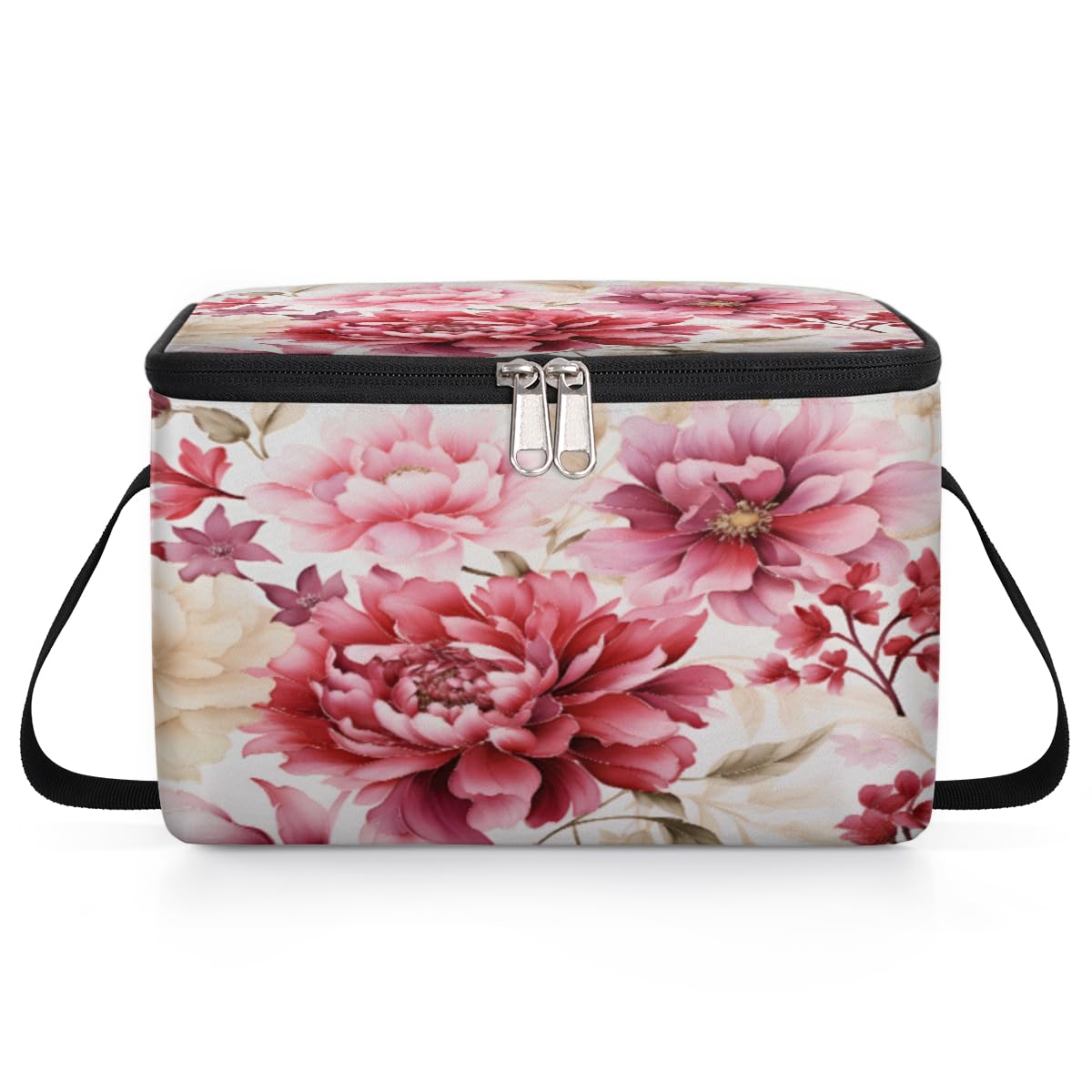 GzLeyigou Flowers Plant Lunch Bags for Women Men 9 Cans, Hot & Cold Food Delivery Bag Insulated Grocery Bag Insulated Lunch Box Blooming Rose Cooler Bag for Office Work Picnic Beach