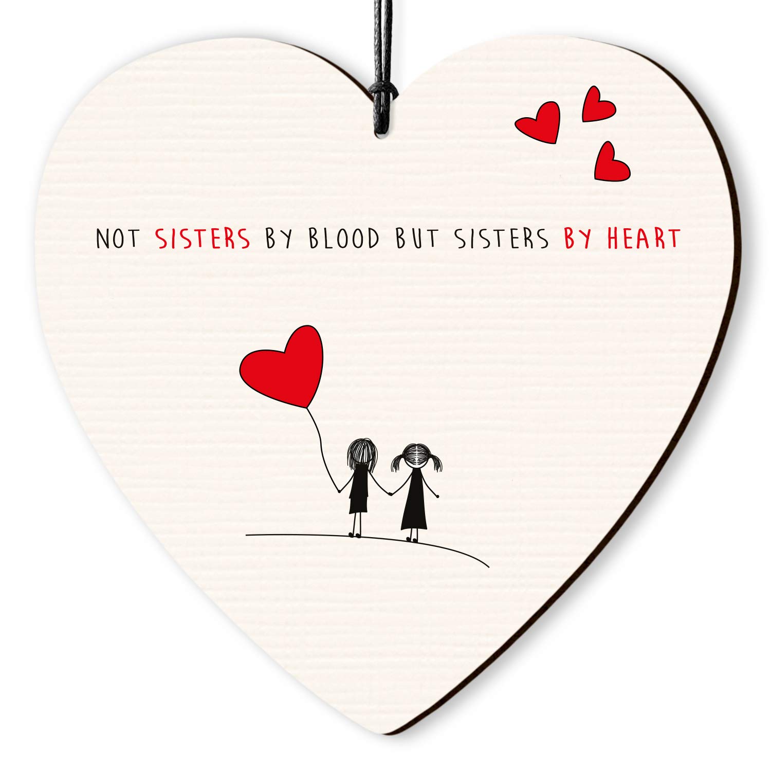 Dorothy Spring Not Sister by Blood but Sisters by Wooden Heart Sign Friendship Plaque Gift for Friends Inspirational Quote Keepsake 10x10cm