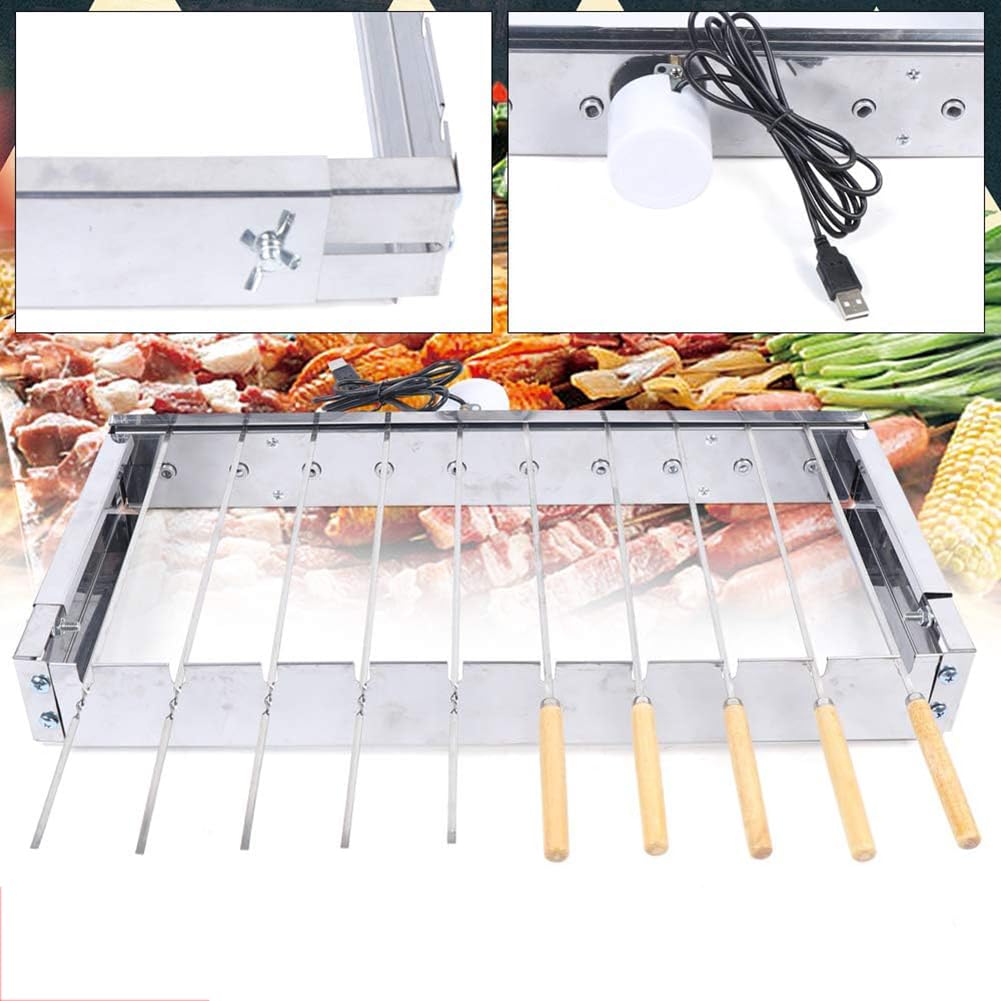Automatyczny obrotowy grill ze stali nierdzewnej, 10 otworów, szpikulec, regulowana szerokość, rożen na grilla, kemping, piknik