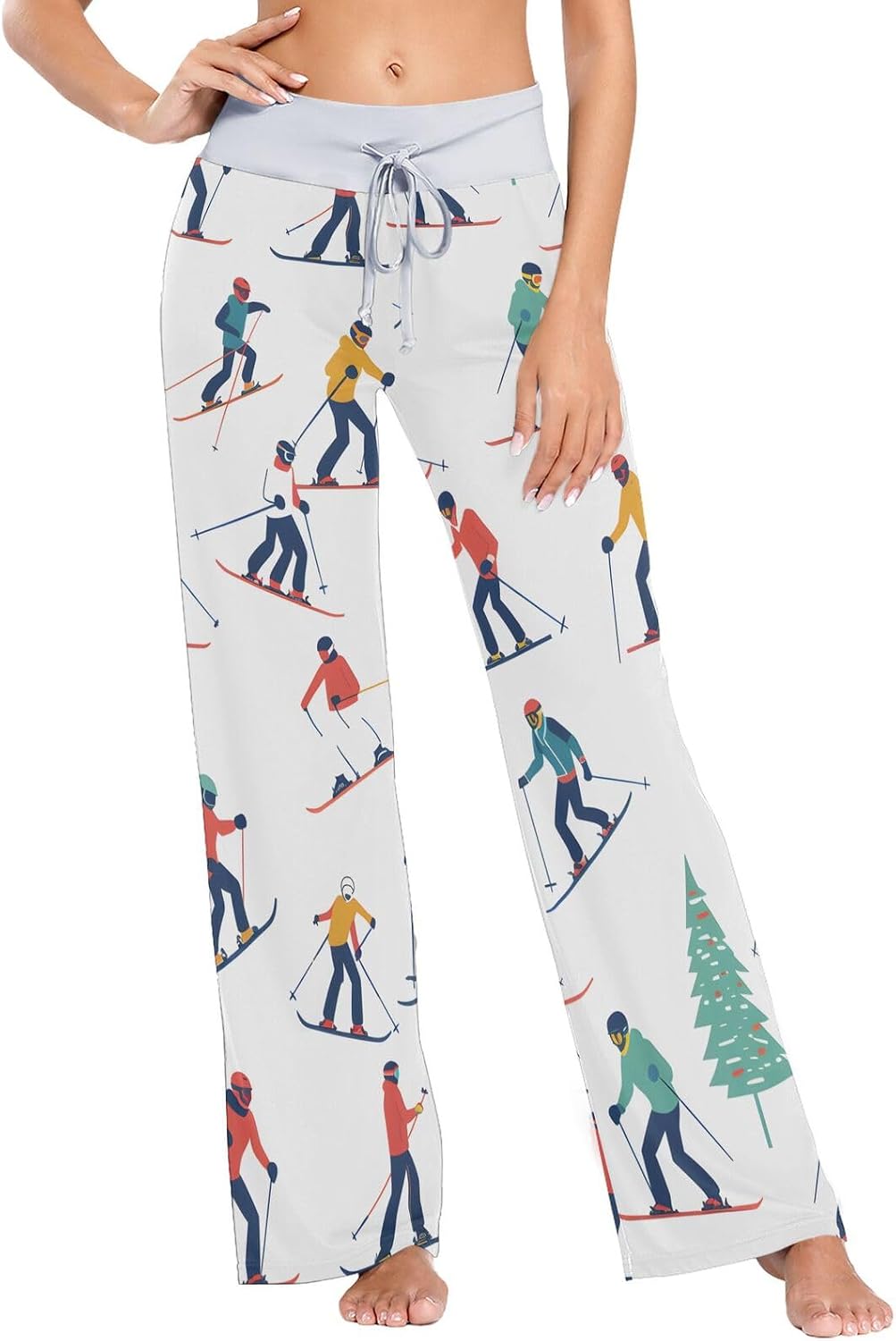 ALAZA Winter Sports Skiers Pajama Pants Drawstring Sleepwear for Girl Women Pjs Bottoms,S