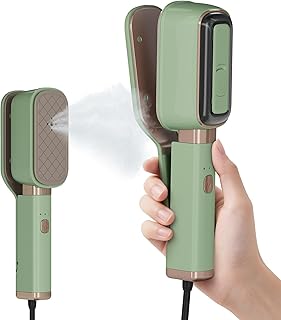 Handdampfbügeleisen für Kleidung, 3-in-1-Mini-Reisebügeleisen, um 180° drehbar, 1000 W, 15 Sekunden Schnellaufheizung, tragbarer Faltenentferner für Kragen und Manschetten (Matcha-Grün)