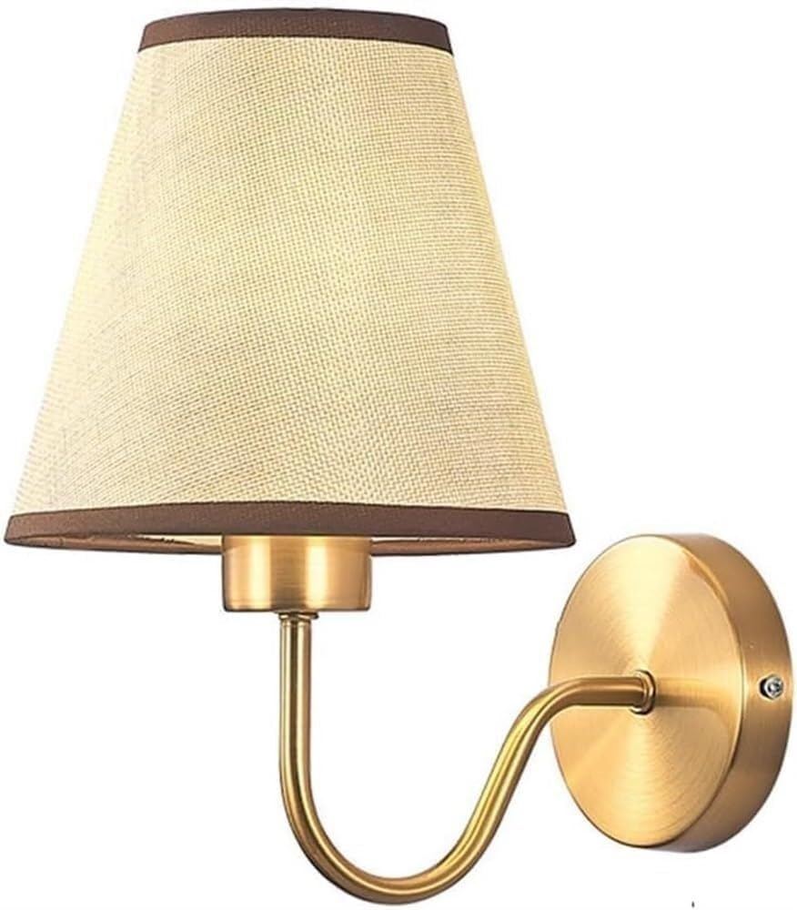Jybnbbe White Vintage Wall Lamp With Pleated Fabric Lampshade, Rural Brass Decorative Wall Lamp,Light Fixture,