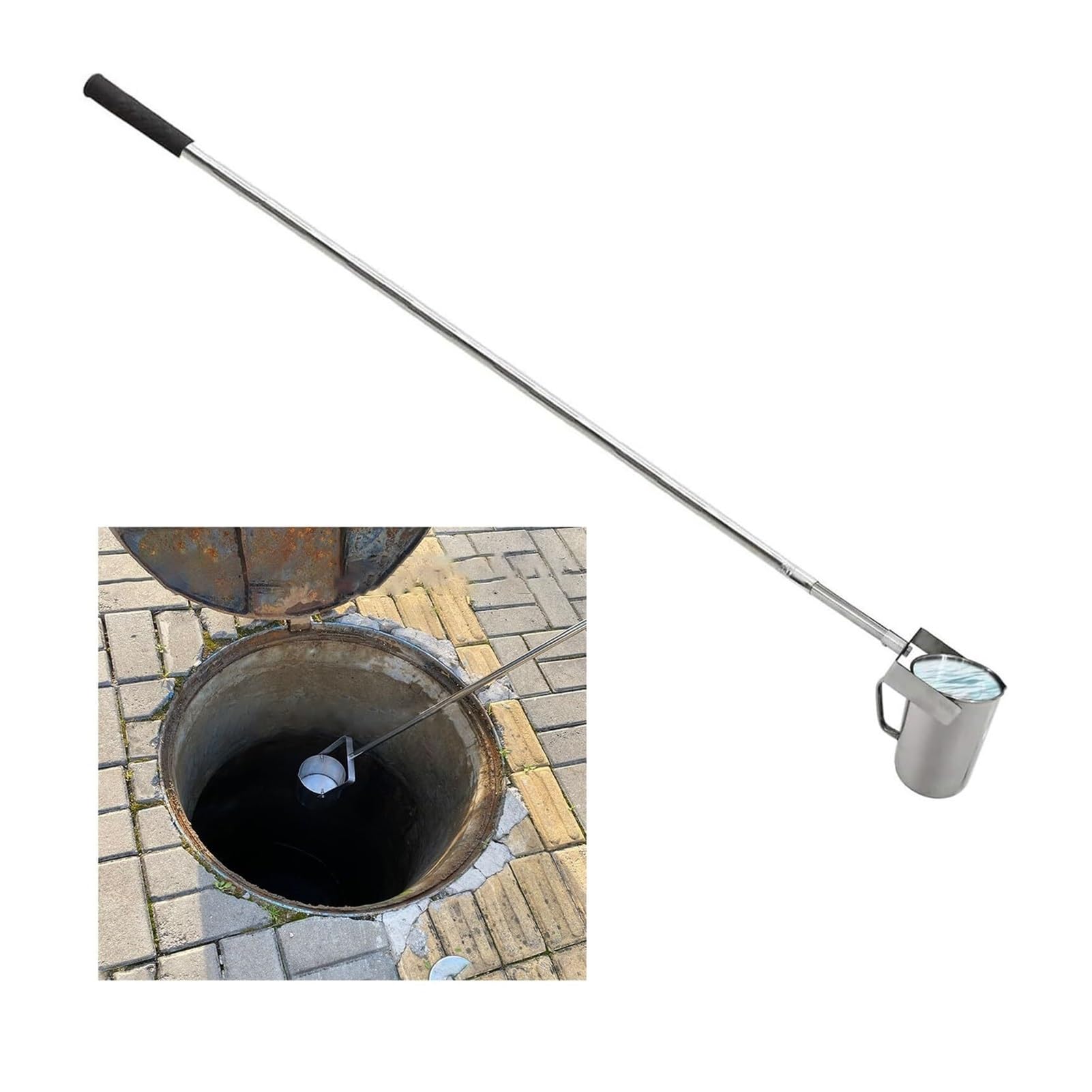 Campionatore d'acqua estensibile per laghi e stagni – Asta telescopica da 2,1 m a 7 m con tazze di raccolta, kit per test dell'acqua in acciaio inossidabile