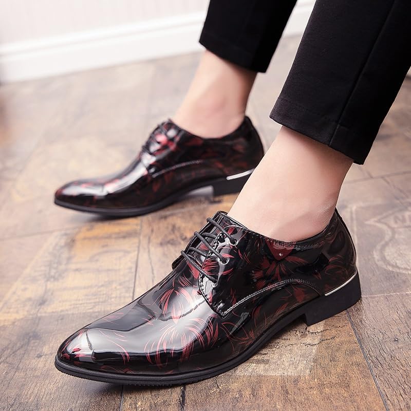 Men's Oxfords Pointed Toe Lace Ups Shoes Supple Full-Grain Leather Shoes for Men(White-Dinosaur Doodle4,7)2