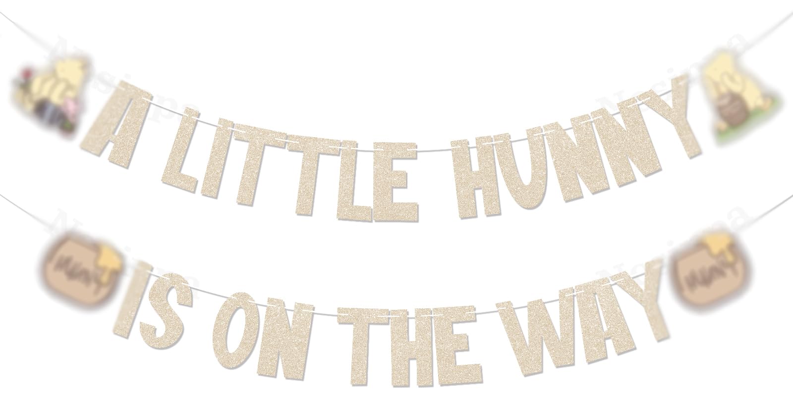 A Little Hunny is on the Way Banner - Little Bear Baby Decor, Vintage Baby Shower Gender Reveal Party Decorations Champagne Gold Glitter