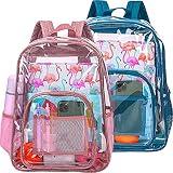 Clear Backpack, 16'' Heavy Duty Transparent Bookbag, PVC See Through Backpacks for School, Work - Pi