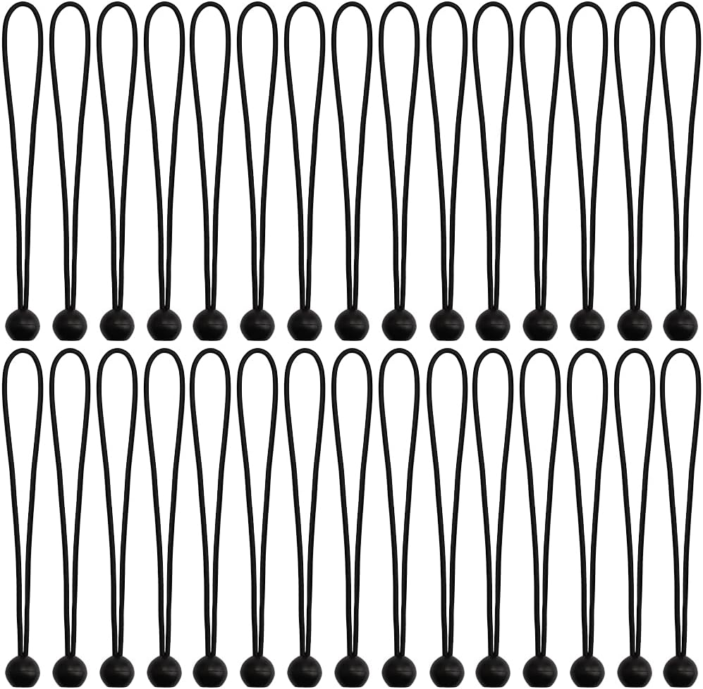 AOPRIE 30 Pcs Bungee Cords with Balls 12 inch Black Ball Bungees Heavy Duty Tarp Bungee Cords