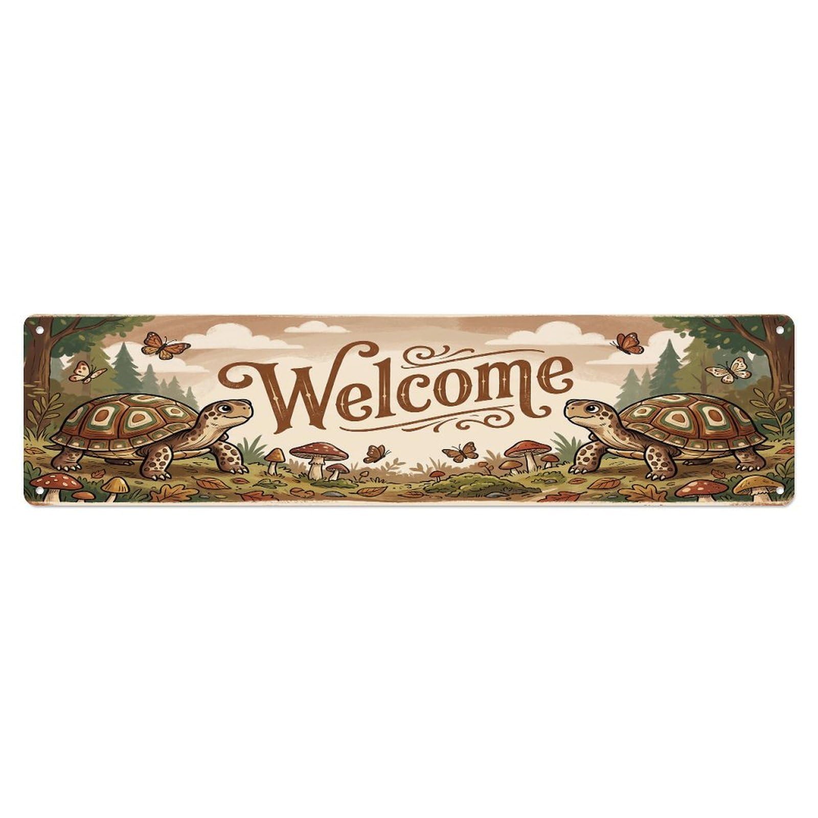 Vintage Welcome Box Turtle Forest Metal Tin Sign