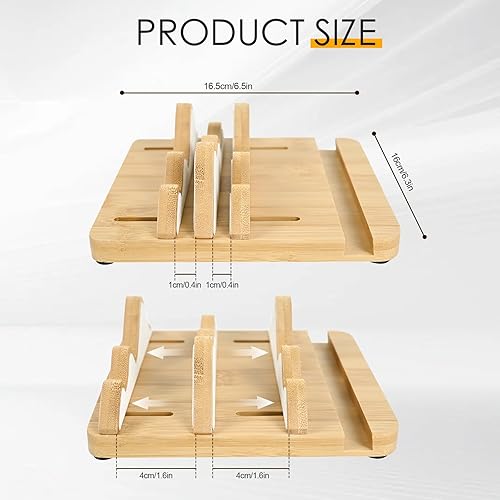 Miniatura 2 de Soporte vertical doble ajustable para laptop, 3 ranuras en forma de montaña de madera, soporte multiusos para laptop, soporte para teléfono para