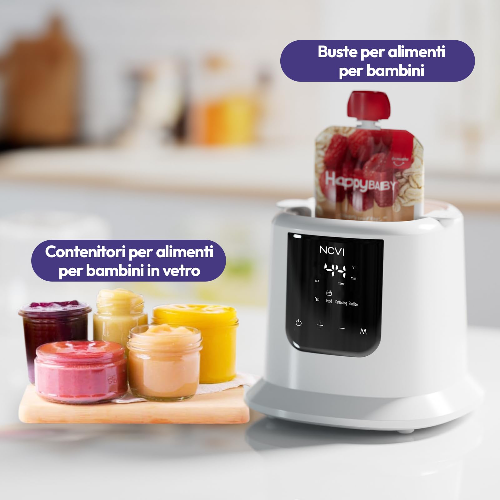 Scaldabiberon NCVI, Scaldalatte rapido, Scongelamento, Scaldavivande, Sterilizzatore, Controllo della temperatura, Spegnimento automatico, Senza BPA, Latte materno e alimenti