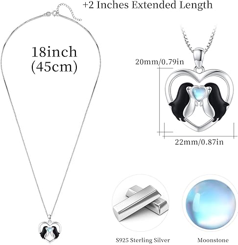Miniatura 5 de OHAYOO Collar con colgante de pingüino plata de ley 925 pingüino piedra lunar collar de amor collar de animales joyería regalo para mujeres y niñas