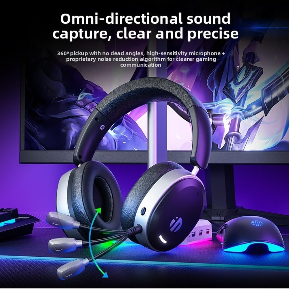 Eawfgtuw INPHIC H9 Cuffie da gioco wireless con microfono, suono surround 7.1, driver da 50 mm, BT 5.3/2.4G/USB-C per console PC mobile, cancellazione del rumore, cuscinetti auricolari in pelle