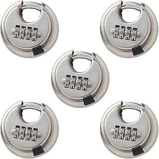 5 Pack 4 Digit Combination Locks Stainless Steel Code Disc Lock Combo Padlock with Hardened Steel Shackle for Sheds Locker Storage Unit Gym Fence Gate Outdoor Indoor, Round and Silver