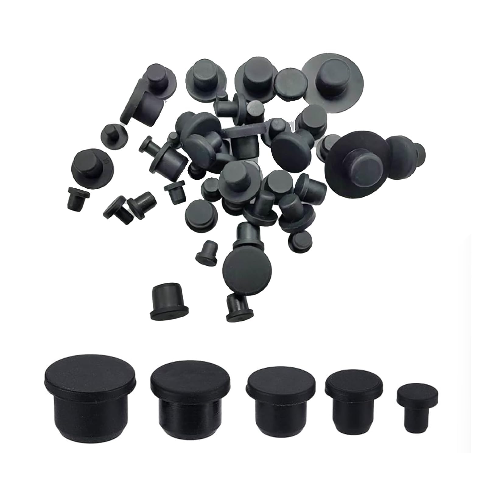 GORGECRAFT 40 stuks 5 maten zwarte siliconen flessenstoppers buisafdichting plug 4/7,5/9,5/11,5/13,5mm zout- en peperstrooisel stoppers vervanging inzetstuk gaatplug einddoppen voor flessen buizen