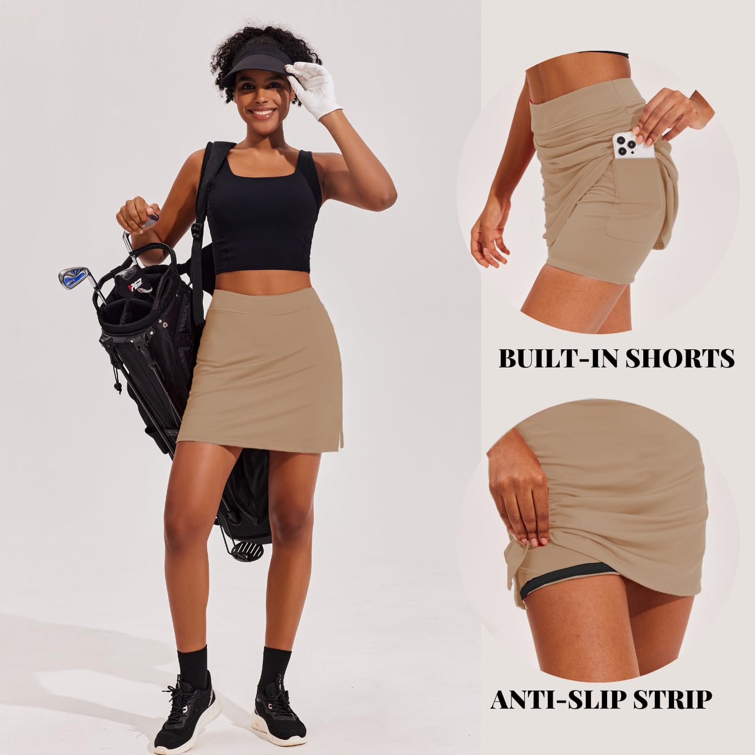 Ekouaer 16“ Golf Skorts for Woman with Inner Pockets Silicone Grippers Tennis Skirt Quick Dry Athletic Pickleball Skort - Image 4