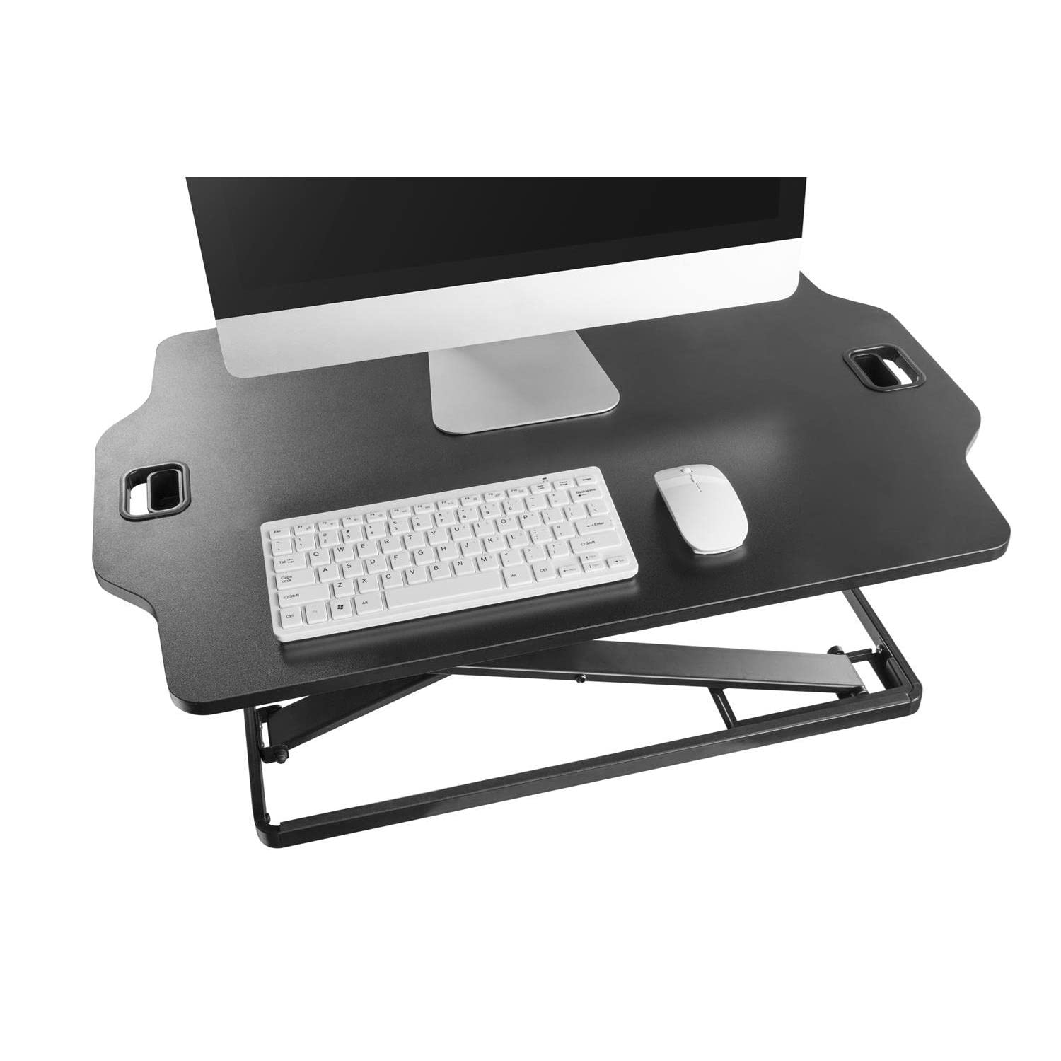 ER-419 Sitz-Steh-Schreibtisch Höhenverstellbarer Schreibtischaufsatz mit Gasfeder Schreibtisch Konverter für Monitor Laptop bis max. 10kg (Schwarz)