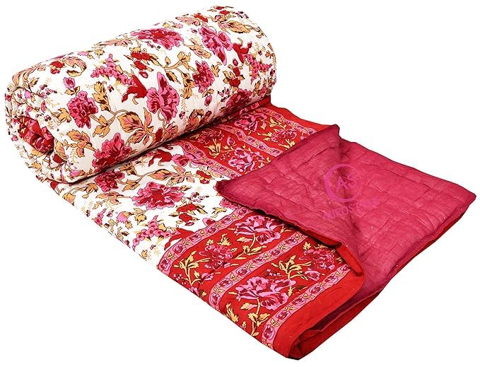 Image of EMIOUR 400 TC Pure Cotton Soft Jaipuri AC Quilt /Razai /Rajai Floral Print,Jaipuri Razai Cotton Quilt for Winter,Lightwieght Jaipuri Razai (Design 13, Double Bed)